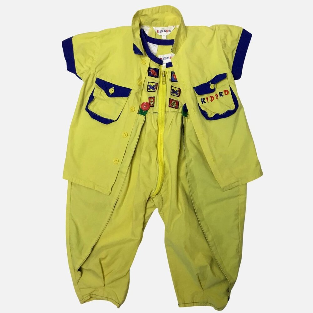 VTG KIDOKO Baby 2pc Romper Shirt Yellow Embroidered Patch Playset Korea18M VBC